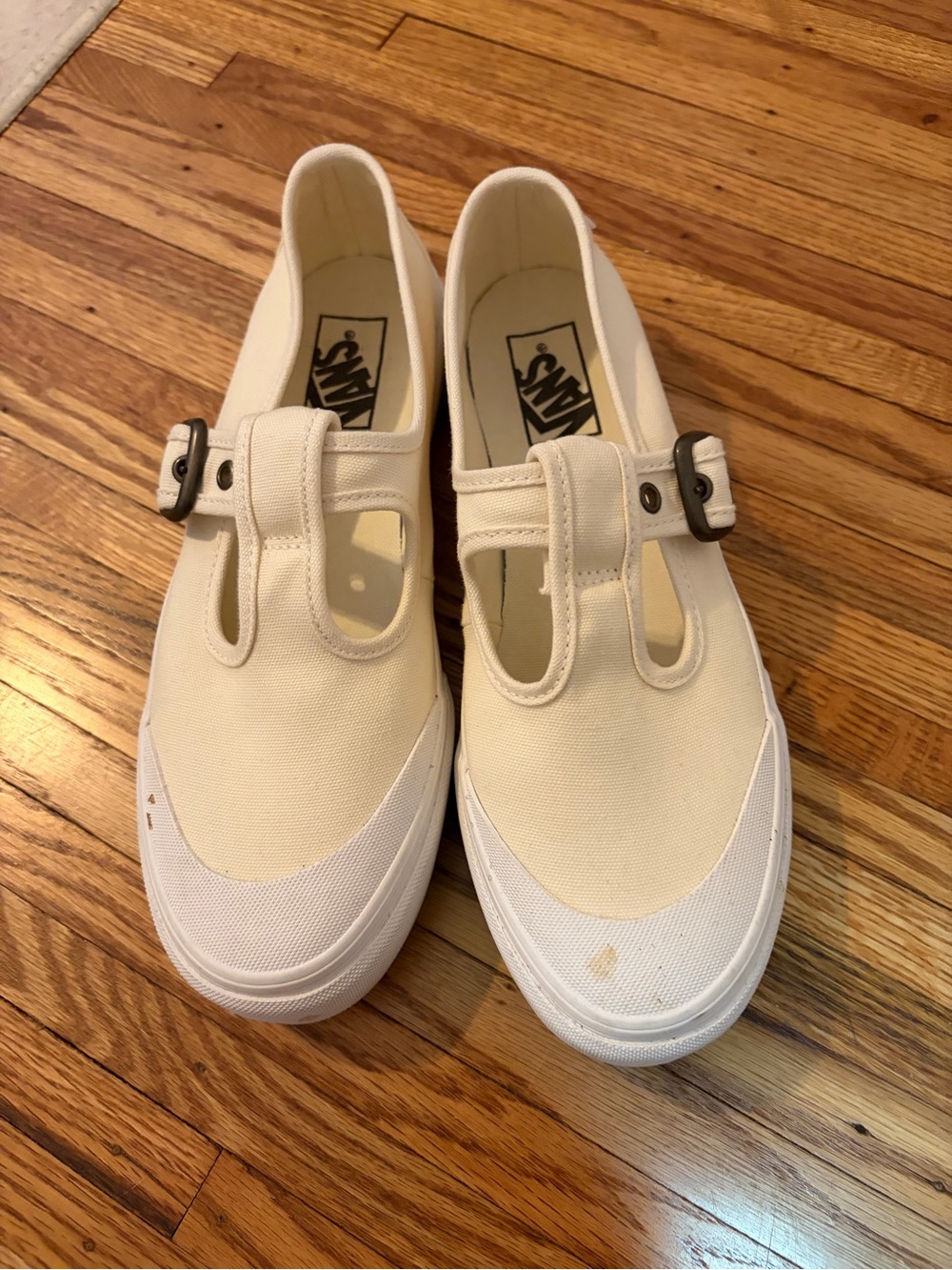Vans Cream Canvas T-Strap Sneakers with Buckle